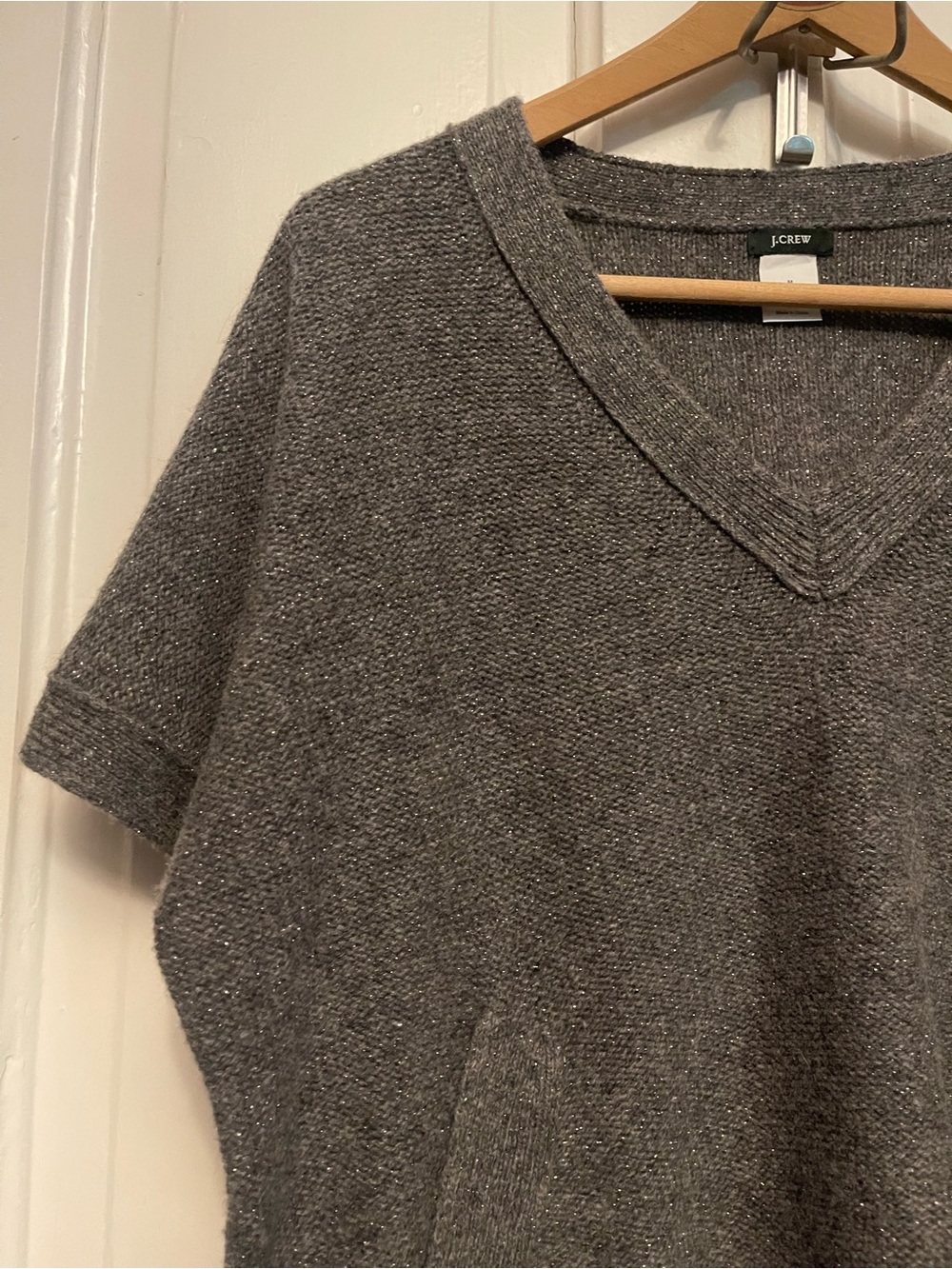 Y2K Vintage J. Crew Gray Metallic Merino Wool V-Neck Sweater